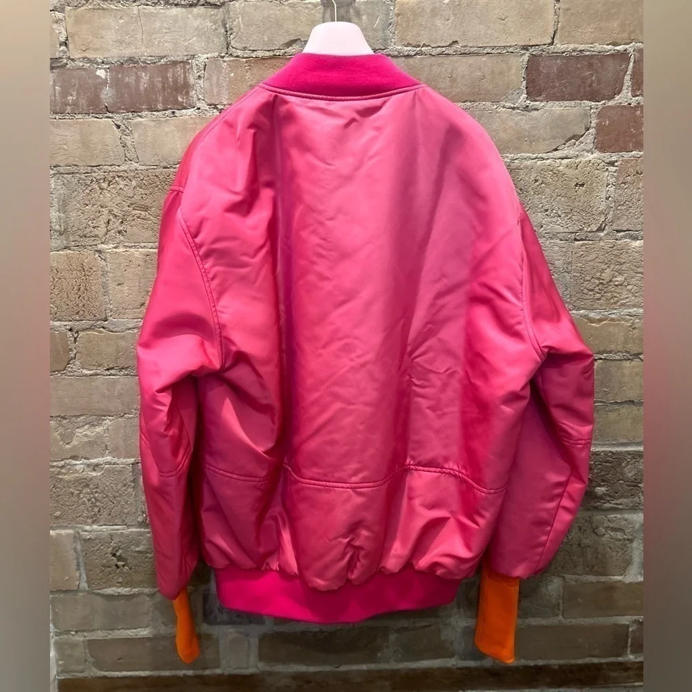 Khrisjoy NWT Satin Oversized Bomber Jacket in Pink GARDENIA Sz 0 (S)